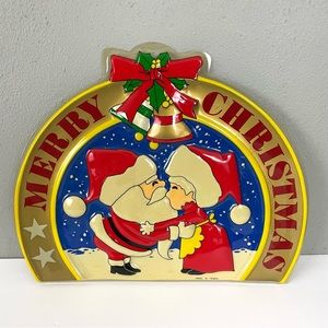 VTG Merry Christmas Santa Mrs. Claus Kissing Decoration Wall Hanging Plastic